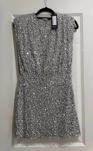 NWT Nasty Gal Silver Sequin Mini Dress thumbnail 1