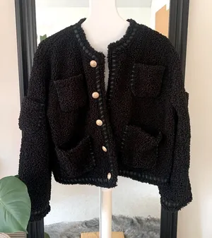 Black Teddy Long Sleeve Jacket Size M thumbnail 1