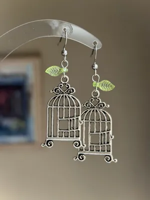 Handmade  retro whimsy goth fairy birdcage dangle earrings🕊️ thumbnail 2
