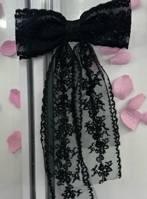 Elegant Black Lace Hair Bow thumbnail 1