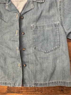 GU Denim Open Collar Shirt Blue thumbnail 3