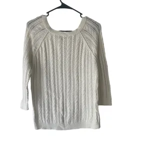 American Eagle Women's‎ Size Medium White Open Knit Sweater Coastal Cottage thumbnail 4