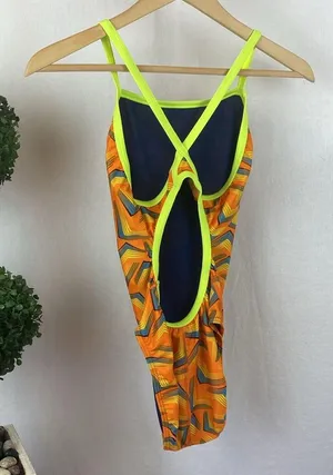 Speedo Orange Print 1 Piece Play The Angels Flyback Athletic Bathing Suit 10 thumbnail 5