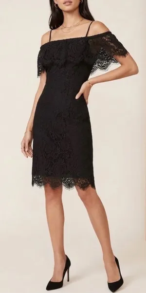 Madewell Black Lace Off-The-Shoulder Mini Dress - Size 00 thumbnail 1