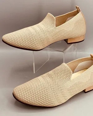 David Tate Ultimate Flat Shoes Womens 7.5 Beige Knitted Formal Party Slip On thumbnail 1