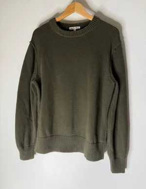 Alex Mill Olive Green Merino Wool Cotton Shaker Stitch Crewneck Sweater Large thumbnail 1