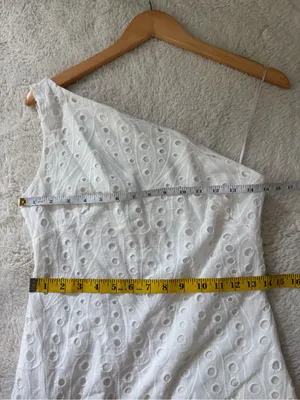 Zara White One Shoulder Eyelet Midi Dress Size XS 100% Cotton Coastal Beach thumbnail 7