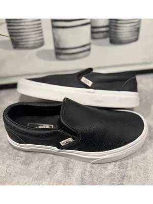Vans Women's 8 Asher Perforated Leather Slip On Sneakers Black thumbnail 2