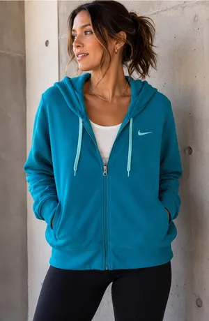 Nike Essentials Teal Blue Full Zip Hooded Athletic Sweatshirt Hoodie thumbnail 1
