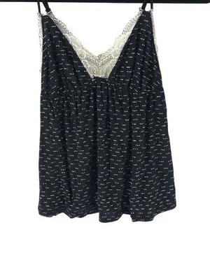 Eberjey Lace Trimmed Black & White Polka Dot Camisole Top S thumbnail 1