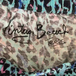 Vintage‎ Beach XS Teal Pink Leopard Off Shoulder Mini Dress Animal Print Summer thumbnail 8