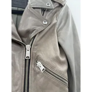 AllSaints Balfern Leather Biker‎ Jacket Women's Size 0 Taupe Moto Fall Edgy thumbnail 9