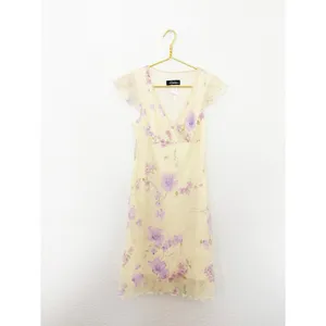 Vintage 90s City Triangles Butter Yellow Floral Midi Dress Fairy Coquette Y2K thumbnail 3