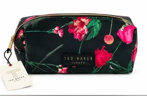 Ted Baker London Black Floral Makeup Pouch with Vibrant Pink Blooms thumbnail 1