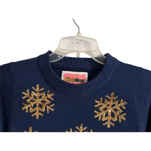 Tipsy‎ Elves Blue Mini Sweater Dress With Gold Sequin Snowflakes Size XS NWT thumbnail 16