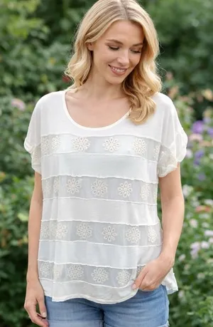 Free People White Floral Sheer Top Lightweight Fairy Festival Boho Feminine S thumbnail 1