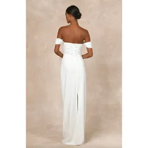 Lulus Immensely Charming White Mesh Pearl Bustier Maxi Dress Wedding Small NWT thumbnail 4