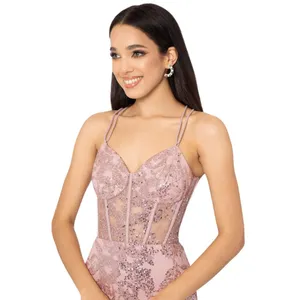 Blondie Nites Juniors Glitter Sequined Corset-Bodice Gown Dress Rose Pink 15 thumbnail 8