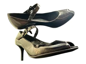 Donald J. Pliner Bronze/Copperish Brown Patent Mary Jane Peep-Toe Heels thumbnail 1