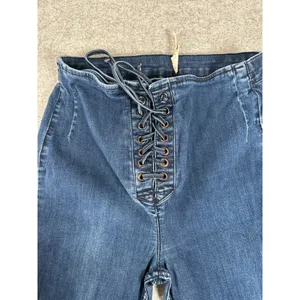 Free People Size 10 Womens Pants Jeans Blue‎ Tie High Waist Hippie Boho Denim thumbnail 8
