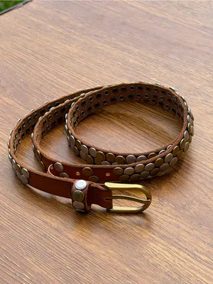 Amsterdam Heritage Chiara Skinny Studded Leather Belt Brown M/L 95 Boho thumbnail 4