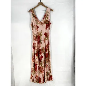 Paper Heart Maxi Dress Womens XL Multicolor Rose Floral Linen Blend V Neck thumbnail 2