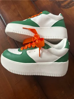 Steve Madden White and Green Platform Sneakers with Orange Satin Laces UMiami thumbnail 2