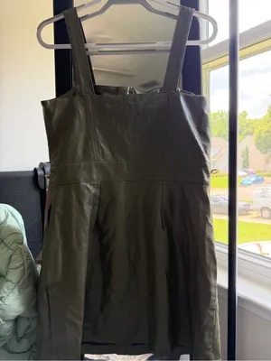 Wild Fable Olive Green Faux Leather Mini Dress Medium Zip Front Pockets Y2K thumbnail 3