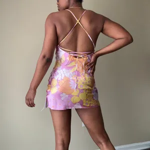 ASOS Design Summer Pink Pop Floral Satin Cowl Neck Mini Dress Size Small thumbnail 5