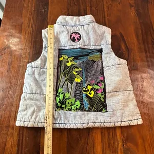 Marc New York Jeans Acid Wash Denim Puffer Vest Hawaiian Aloha Graphic‎ Small thumbnail 8