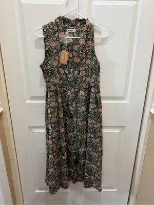 NATURAL LIFE Amelia Cotton Shirt Dress Green Floral Vines Small NWT thumbnail 5
