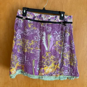 Arena Ibiza Wrap Skirt Womens OS Purple Floral Reversible Paisley Boho Mini thumbnail 2