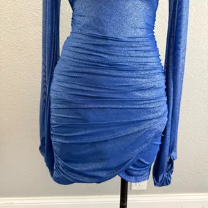 Lucy in the Sky Glitter Mesh Long Sleeve Dress in Blue Size Small EUC‎ thumbnail 3