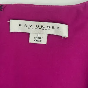 NWT KAY UNGER Jacquard Asymmetric Ruffle Maxi‎ Romper jumpsuit Cerise Sz 8 thumbnail 7