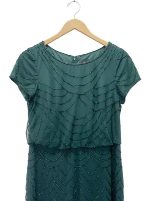 Adrianna Papell Sz 10 Dusty Emerald Green Beaded Blouson Evening Gown Maxi Dress thumbnail 5