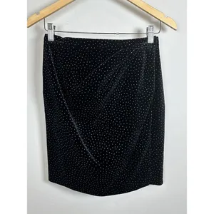 Theory Pleat Wrap Skirt Women 0 Black White Dot Velvet J0904301 Holiday thumbnail 3