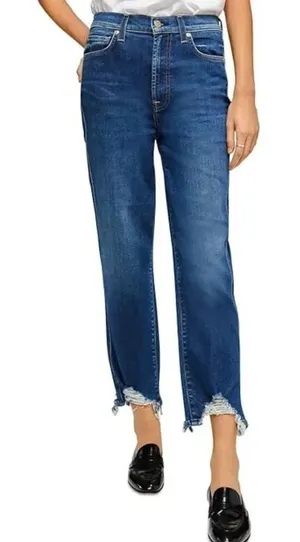 7 for all mankind Josephine high rise straight crop chewed hem jeans 27 thumbnail 1