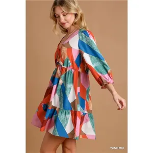 ✨NWT Umgee Abstract V-Neck Tiered Printed Dress‎ thumbnail 3