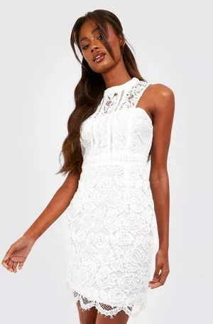 Boohoo NWT BOUTIQUE LACE RACER NECK BODYCON DRESS thumbnail 1