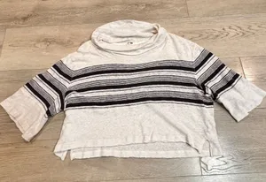 Free People Seaside Linen Slub Cowl Neck‎ Cropped Pullover Sweater Size Small S thumbnail 1
