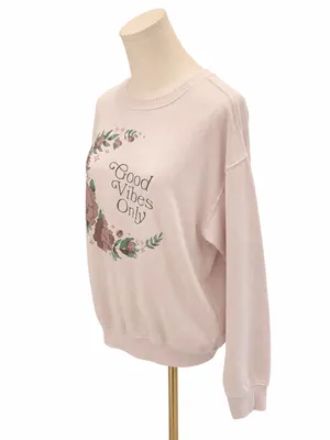 Awake Good Vibes Only Floral Graphic Crewneck Sweatshirt - Blush thumbnail 2