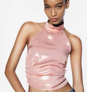 Zara Metallic Pink Halter Tank Top thumbnail 1