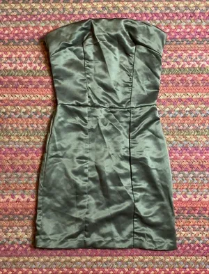 Army Green Satin Strapless Tube Mini Party Dress thumbnail 1