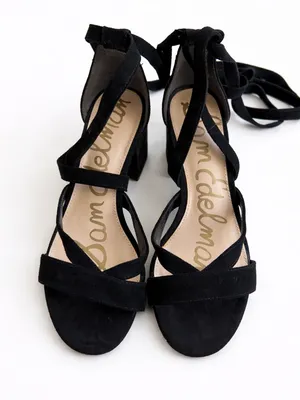 Sam Edelman Suede Lace-Up Block Heel Sandals Black Size 7 Strappy Wrap Heels thumbnail 2