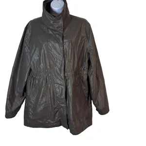 Liz Claiborne Lightweight Utility Jacket Women's L Metallic Brown Zip Snap Waist thumbnail 2