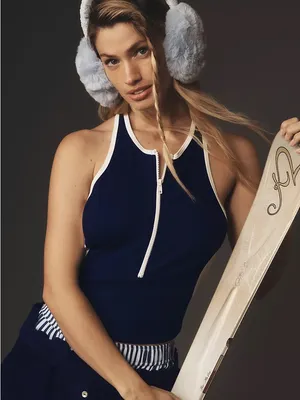 Anthropologie Daily Practice Piped Half-Zip Tank thumbnail 1