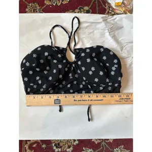 Gilly Hicks Black Daisy Floral Mesh Halter Bandeau Top Keyhole‎ Medium thumbnail 5
