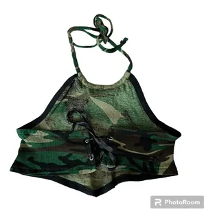 Women's Casual Camisole Camo Halter Cami Tank Top Crop thumbnail 2