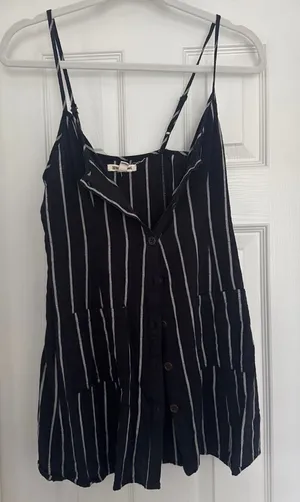 Billabong Black and white striped mini button-up dress with adjustable straps #stripedress thumbnail 1