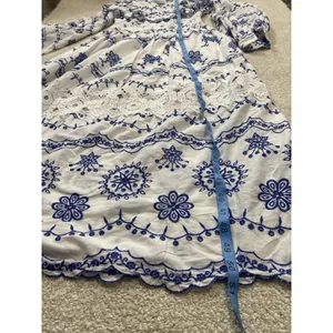 ASOS EDITION White Blue Embroidered Maxi Dress Lace Long Sleeve US 2 . thumbnail 13